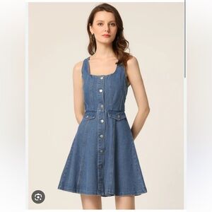 Forever 21 Button Down Stretch Pockets Sleeveless Blue Denim Dress Womens Size M